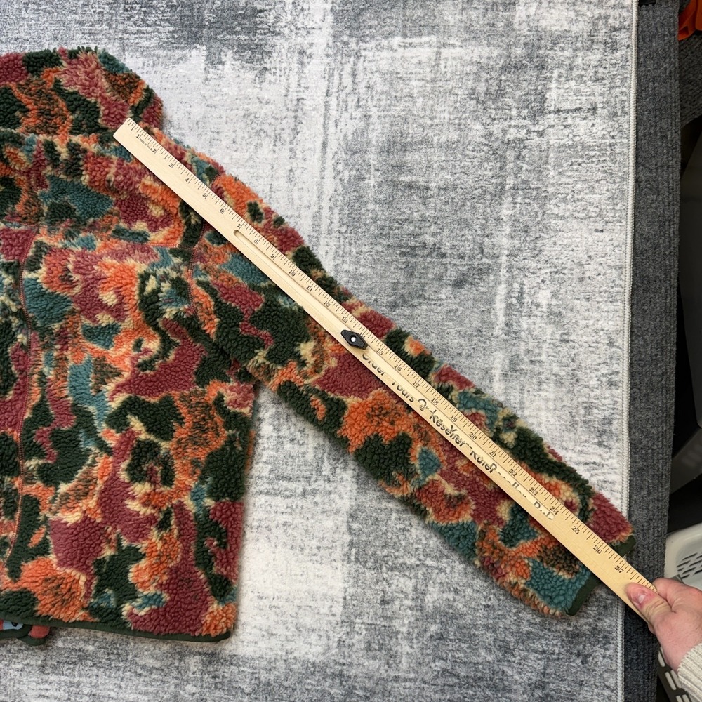 LL Bean Jacket Women Medium Petite Sherpa Fleece Snap Coat Colorful Camo Granola - Picture 8 of 9